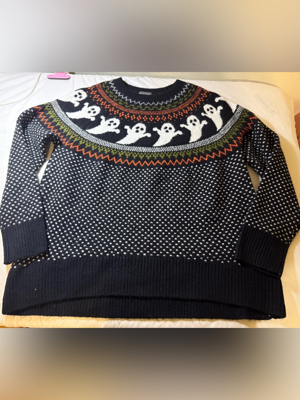 Women’s Black Halloween Ghost Fair Isle Sweater